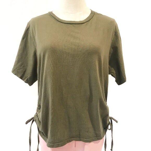 ASOS Green T-Shirt Side Ties Laces Short Sleeves Size 10 Crew Neck Cotton - Picture 2 of 9